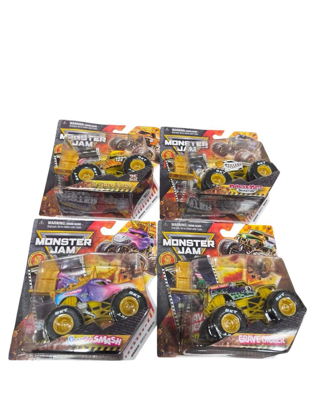 4 Monster Jam Series 01 Die-Cast Trucks (El Toro Loco, Monster Mutt Dalmatian, S